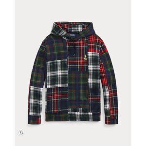 Polo Ralph Lauren Patchwork Plaid Fleece Hoodie Pullover Sweater Men's Medium
